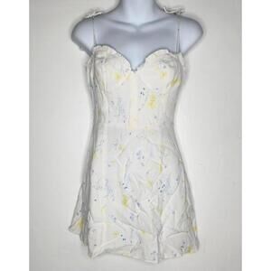 Wilfred Dress Womens 4 White Yellow Blue Floral Mini Tie Strap Lined Rayon